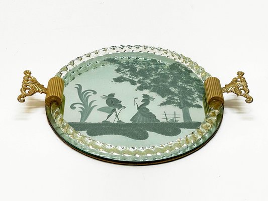 Italian Mirror-Engraved Murano Glass Serving Tray from Ercole Barovier, 1940s-JDR-1180043