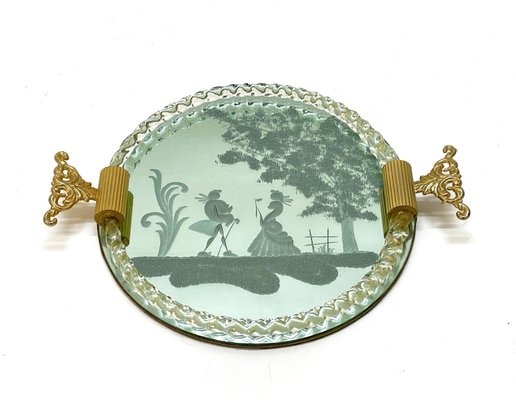 Italian Mirror-Engraved Murano Glass Serving Tray from Ercole Barovier, 1940s-JDR-1180043