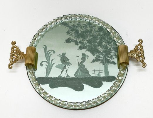 Italian Mirror-Engraved Murano Glass Serving Tray from Ercole Barovier, 1940s-JDR-1180043