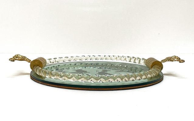 Italian Mirror-Engraved Murano Glass Serving Tray from Ercole Barovier, 1940s-JDR-1180043