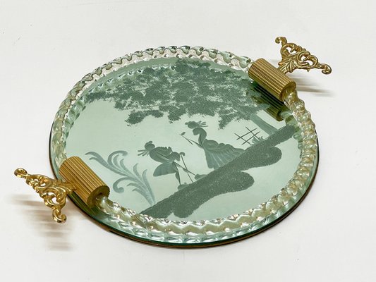 Italian Mirror-Engraved Murano Glass Serving Tray from Ercole Barovier, 1940s-JDR-1180043