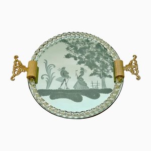 Italian Mirror-Engraved Murano Glass Serving Tray from Ercole Barovier, 1940s-JDR-1180043