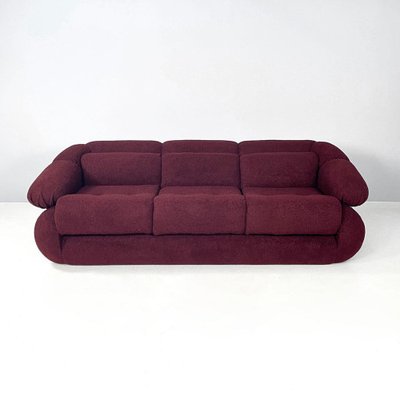 Italian Modern 3-Seater Sofa in Burgundy Teddy Fabric, 1970s-GDD-1823283