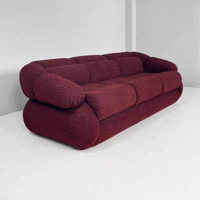 Italian Modern 3-Seater Sofa in Burgundy Teddy Fabric, 1970s-GDD-1823283