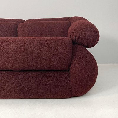 Italian Modern 3-Seater Sofa in Burgundy Teddy Fabric, 1970s-GDD-1823283