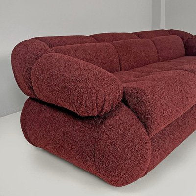 Italian Modern 3-Seater Sofa in Burgundy Teddy Fabric, 1970s-GDD-1823283