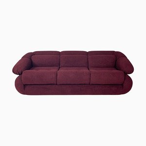 Italian Modern 3-Seater Sofa in Burgundy Teddy Fabric, 1970s-GDD-1823283