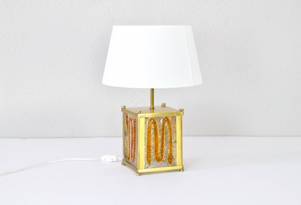 Italian Modern Amber Murano Glass & Brass Table Lamp from Mazzega-IJF-1285650