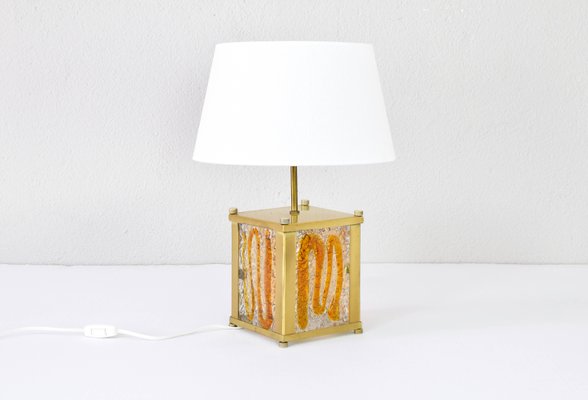 Italian Modern Amber Murano Glass & Brass Table Lamp from Mazzega-IJF-1285650