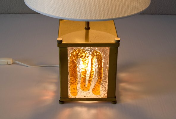 Italian Modern Amber Murano Glass & Brass Table Lamp from Mazzega-IJF-1285650