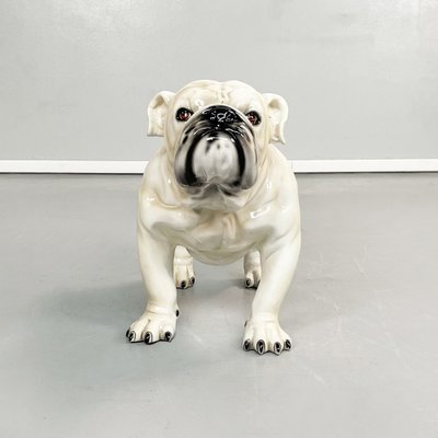 Italian Modern Beige & Black Ceramic Sculpture of Standing Bulldog, 1970s-GDD-1306578