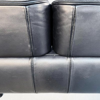 Italian Modern Black Leather & Wood 3-Seater Bull Sofa by Gianfranco Frattini for Cassina, 1980s-GDD-1260506