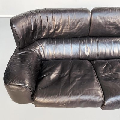 Italian Modern Black Leather & Wood 3-Seater Bull Sofa by Gianfranco Frattini for Cassina, 1980s-GDD-1260506