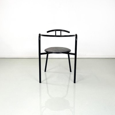 Italian Modern Black Metal and Grey Fabric Chairs with Round Seats, 1980s, Set of 10-GDD-1750890