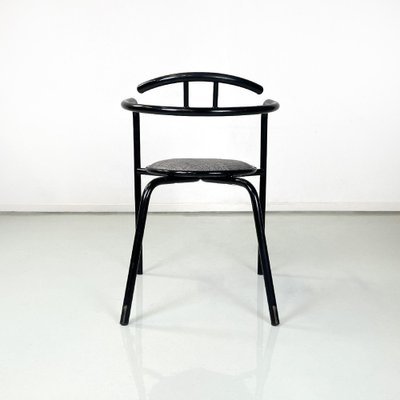 Italian Modern Black Metal and Grey Fabric Chairs with Round Seats, 1980s, Set of 10-GDD-1750890