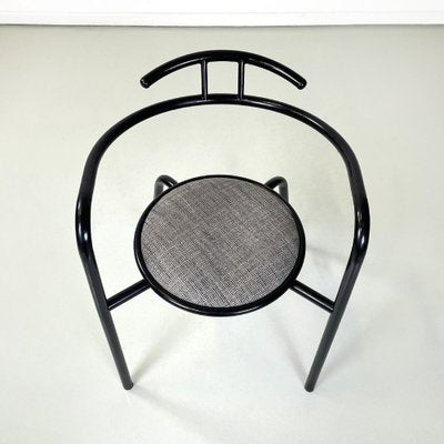 Italian Modern Black Metal and Grey Fabric Chairs with Round Seats, 1980s, Set of 10-GDD-1750890