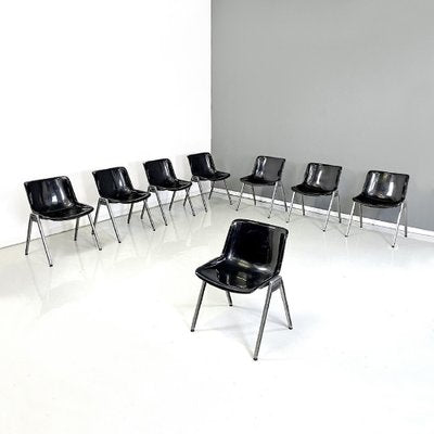 Italian Modern Black Plastic Chairs Modus SM 203 attributed to Borsani for Tecno, 1980s, Set of 8-GDD-1761422