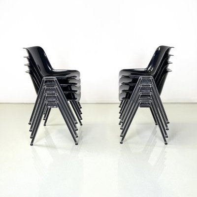 Italian Modern Black Plastic Chairs Modus SM 203 attributed to Borsani for Tecno, 1980s, Set of 8-GDD-1761422