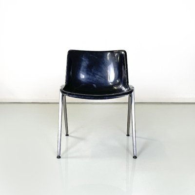 Italian Modern Black Plastic Chairs Modus SM 203 attributed to Borsani for Tecno, 1980s, Set of 8-GDD-1761422