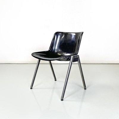 Italian Modern Black Plastic Chairs Modus SM 203 attributed to Borsani for Tecno, 1980s, Set of 8-GDD-1761422