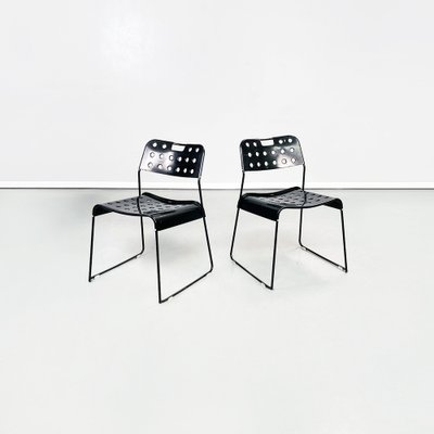 Italian Modern Black Steel Chairs Omstak by Rodney Kinsman Bieffeplast, 1970s, Set of 2-GDD-1396829