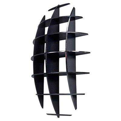 Italian Modern Black Wood Convex Shape Wall Bookcase, 1980s-GDD-1344885