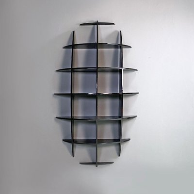 Italian Modern Black Wood Convex Shape Wall Bookcase, 1980s-GDD-1344885