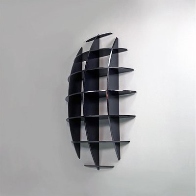 Italian Modern Black Wood Convex Shape Wall Bookcase, 1980s-GDD-1344885