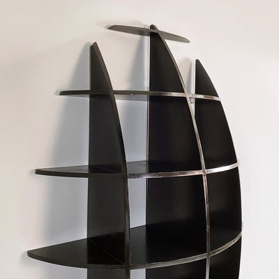 Italian Modern Black Wood Convex Shape Wall Bookcase, 1980s-GDD-1344885