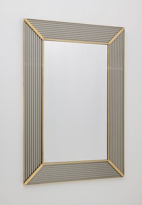 Italian Modern Brass and Murano Glass Wall Mirror, 1990s-FER-1754486