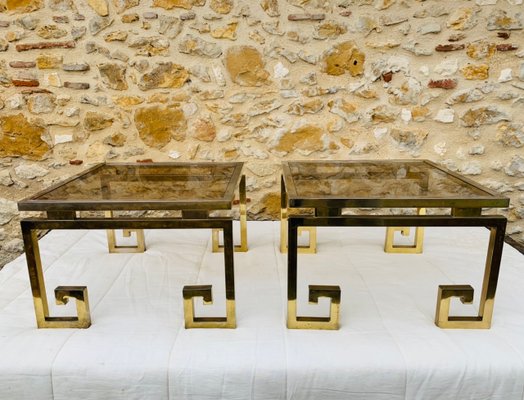 Italian Modern Brass & Glass Side Tables, 1970s, Set of 2-OJT-1183416