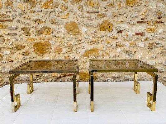 Italian Modern Brass & Glass Side Tables, 1970s, Set of 2-OJT-1183416