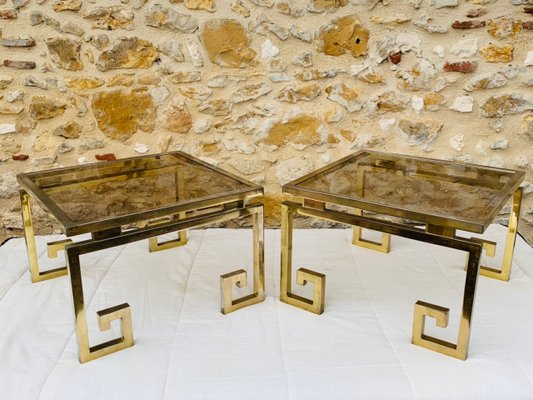 Italian Modern Brass & Glass Side Tables, 1970s, Set of 2-OJT-1183416