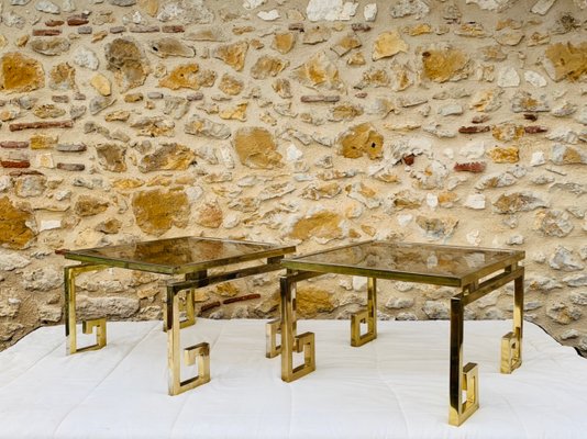 Italian Modern Brass & Glass Side Tables, 1970s, Set of 2-OJT-1183416