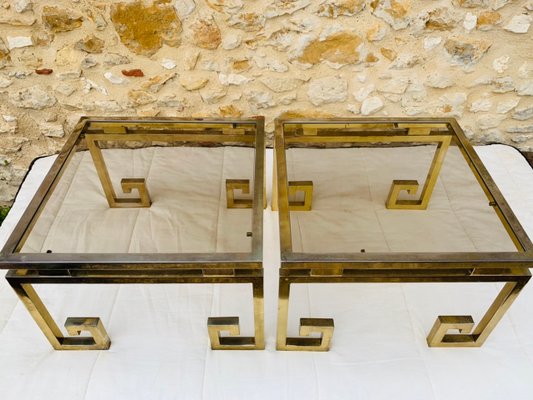 Italian Modern Brass & Glass Side Tables, 1970s, Set of 2-OJT-1183416