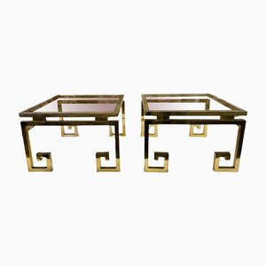 Italian Modern Brass & Glass Side Tables, 1970s, Set of 2-OJT-1183416