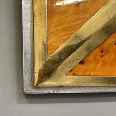 Italian Modern Briar Root, Brass and Chromed Metal Wall Mirror attributed to D.I.D., 1980s-GDD-1762636