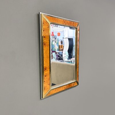 Italian Modern Briar Root, Brass and Chromed Metal Wall Mirror attributed to D.I.D., 1980s-GDD-1762636