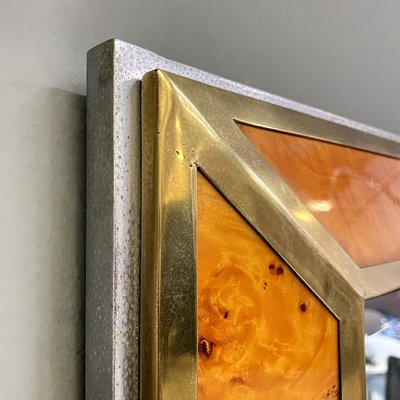 Italian Modern Briar Root, Brass and Chromed Metal Wall Mirror attributed to D.I.D., 1980s-GDD-1762636