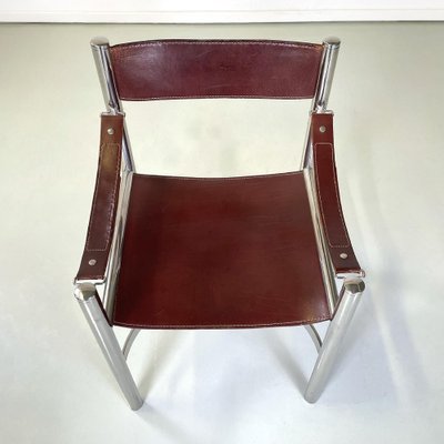 Italian Modern Brown Leather Chairs with Chromed Steel Structure, 1970s, Set of 4-GDD-1750891