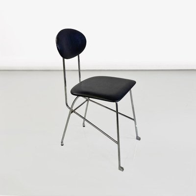 Italian Modern Chair in Steel and Black Leather attributed to Alessandro Mendini for Zabro, 1980s-GDD-1776511