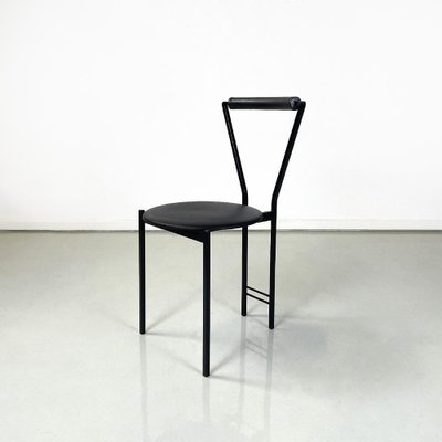 Italian Modern Chairs in Black Metal Leather and Rubber, 1980s, Set of 3-GDD-1750894