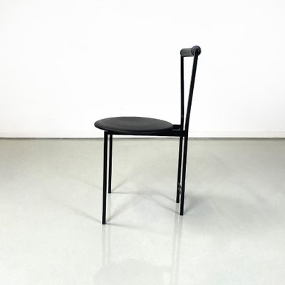 Italian Modern Chairs in Black Metal Leather and Rubber, 1980s, Set of 3-GDD-1750894