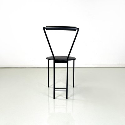 Italian Modern Chairs in Black Metal Leather and Rubber, 1980s, Set of 3-GDD-1750894