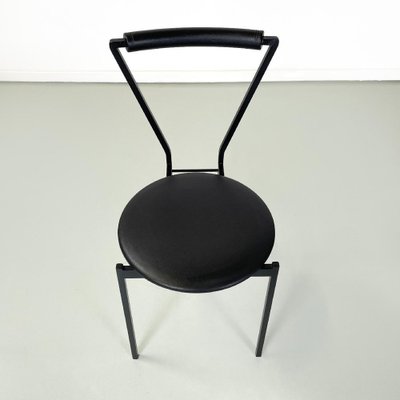 Italian Modern Chairs in Black Metal Leather and Rubber, 1980s, Set of 3-GDD-1750894