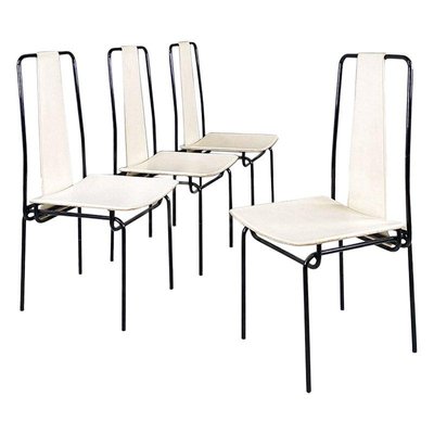 Italian Modern Chairs in White Leather by Adalberto dal Lago for Misura Emme, 1980s, Set of 4-GDD-1781069