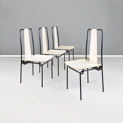 Italian Modern Chairs in White Leather by Adalberto dal Lago for Misura Emme, 1980s, Set of 4-GDD-1781069