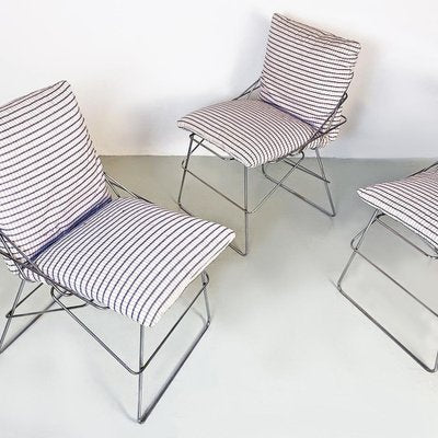 Italian Modern Chromed Metal & Cotton Sof Sof Chairs attributed to Enzo Mari for Driade, 1980s, Set of 3-GDD-1419218