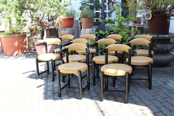 Italian Modern Dining Chairs in Black Beech & Yellow Skai, Italy, 1980s, Set of 10-NB-1322870