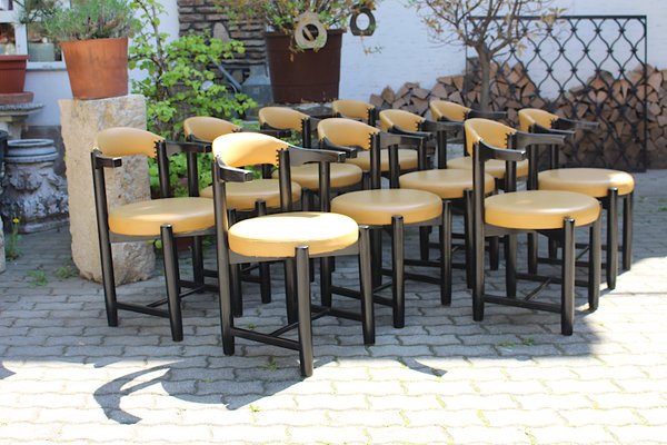 Italian Modern Dining Chairs in Black Beech & Yellow Skai, Italy, 1980s, Set of 10-NB-1322870